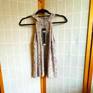 NWT Tocca 100% silk top, size 4, beige and black